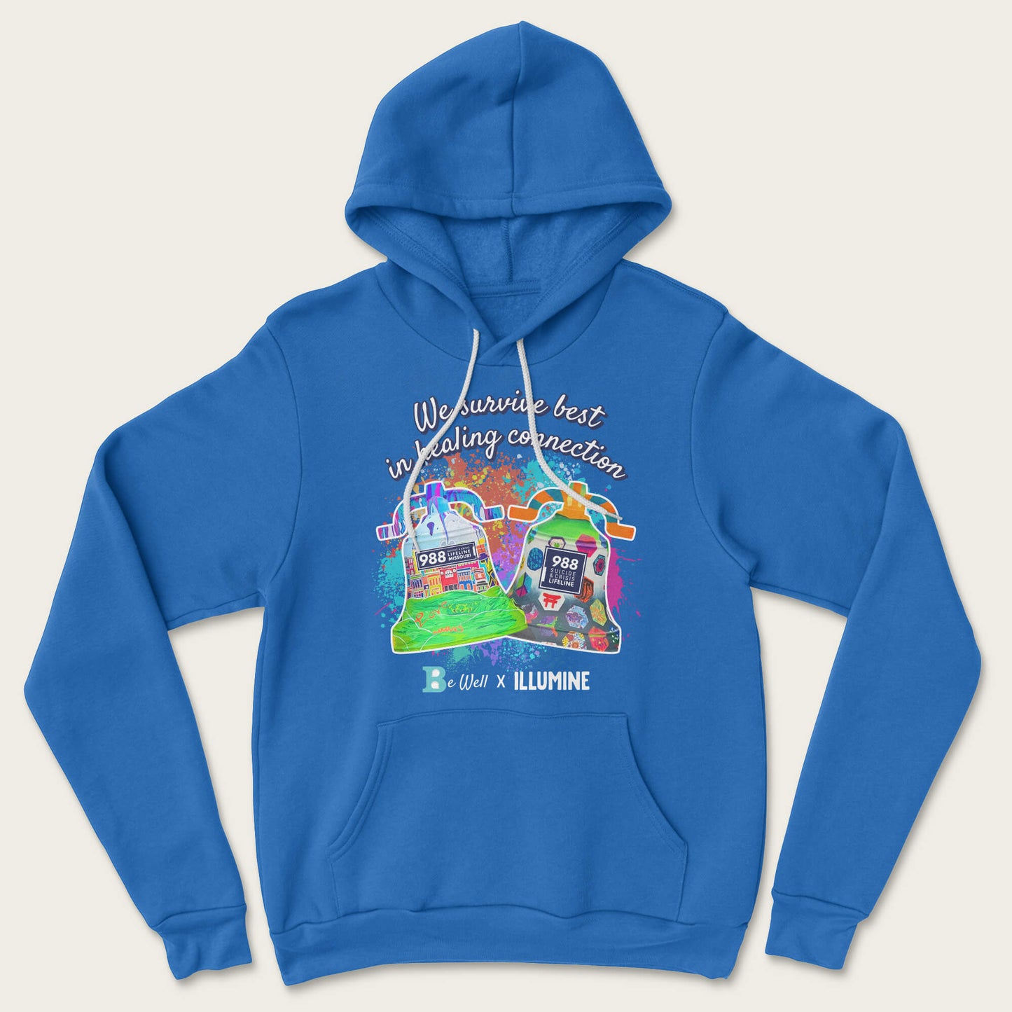 Be Well Bell 988 Hoodie - Heather True Royal