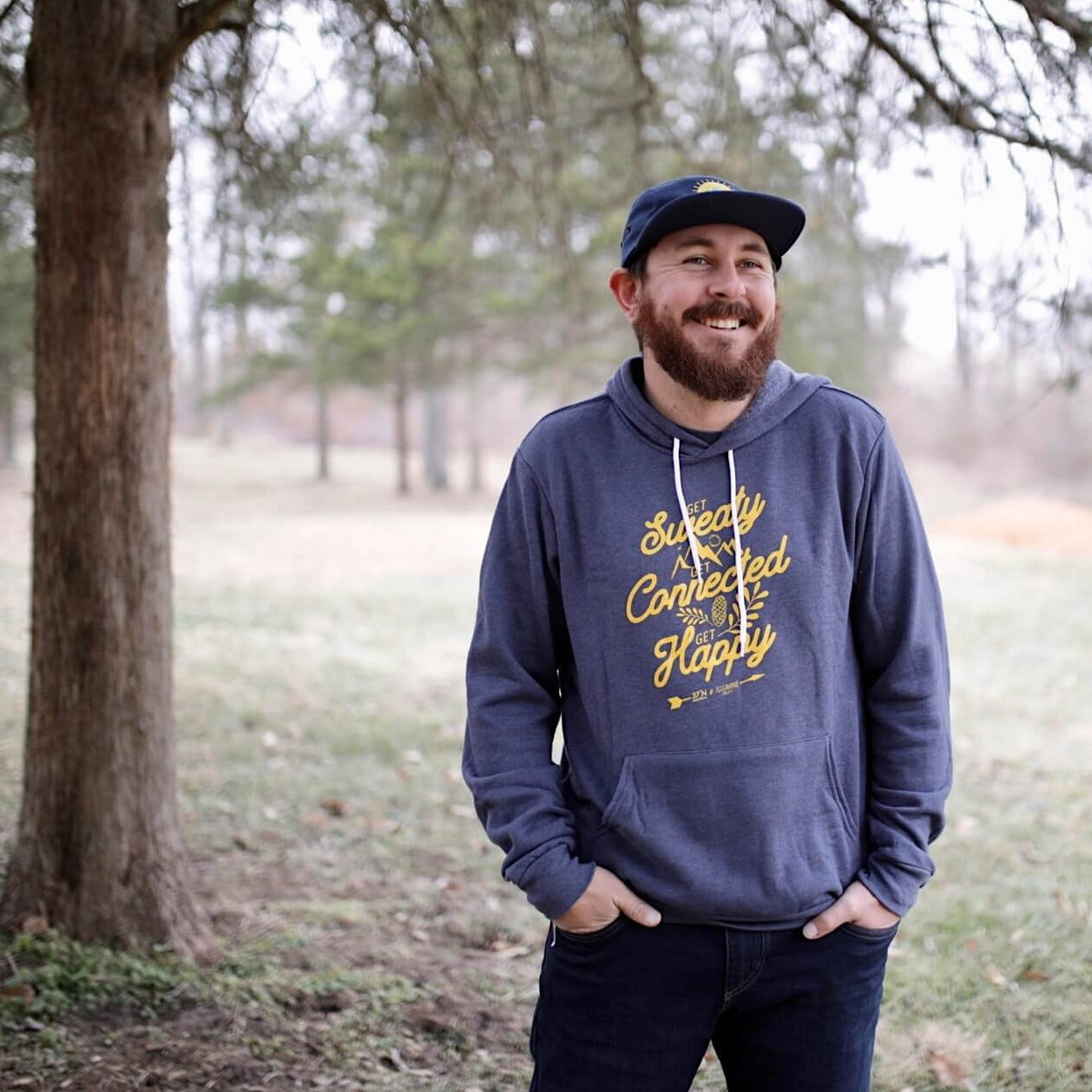 Get Sweaty, Get Connected, Get Happy Hoodie - Heather Navy