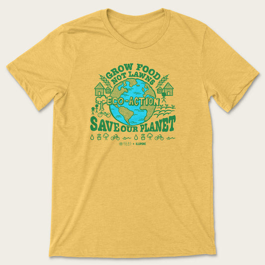 Grow Food, Not Lawns Tee - Heather Yellow Gold