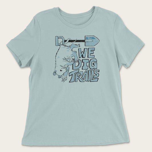 We Dig Trails Ladies Relaxed Fit Tee - Dusty Blue